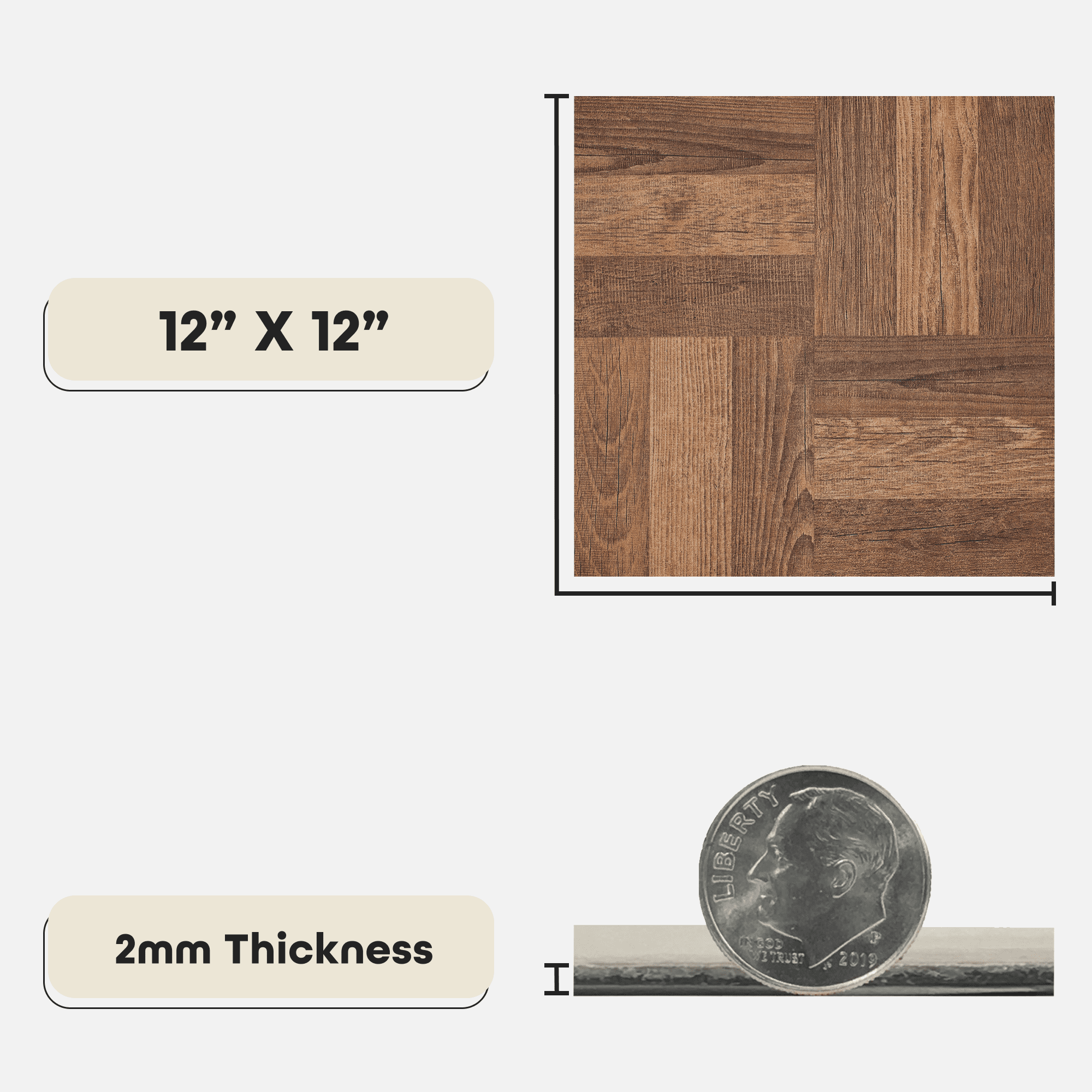 Achim Portfolio Self Adhesive Vinyl Floor Tile - 9 Tiles/9 Sq. ft., 12 x 12, Walnut Parquet