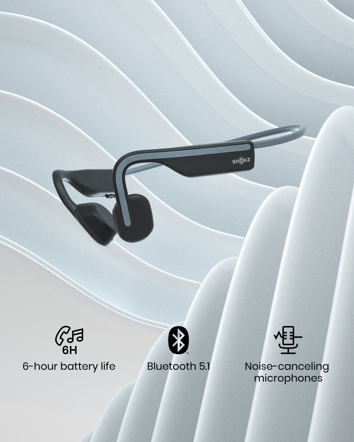 Shokz OpenMove Bone Conduction Wireless Bluetooth Headphones for Sports with Cooling Wristband (Grey)