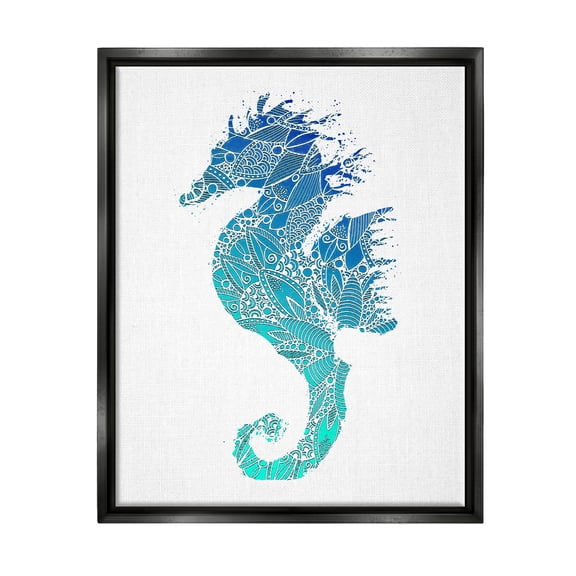 Stupell Industries Fractal Patterned Seahorse Animals & Insects Painting Black Floater Framed Art Print Wall Art, 17 x 21