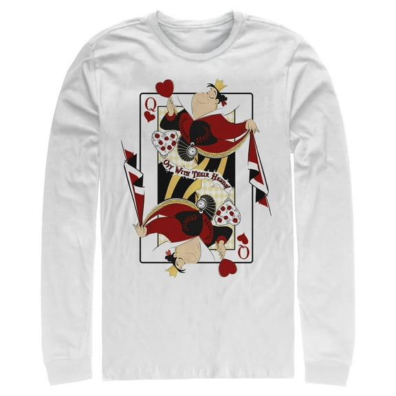 Men's Alice in Wonderland Queen of Hearts Playing Card Long Sleeve Shirt White Small