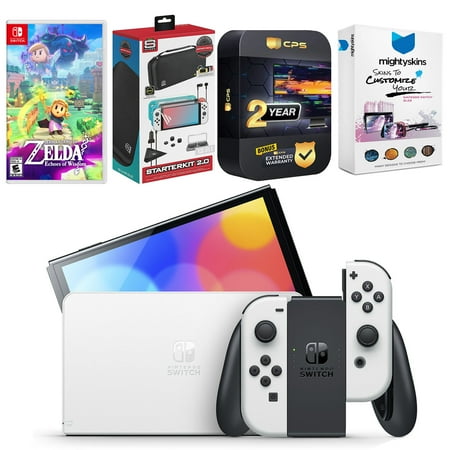 Nintendo Switch White OLED Console with the Legend of Zelda: Echoes of Wisdom, Surge Accessory Gaming Kit, MightySkins Console and Controller Skin Voucher, and 2 Year CPS Extended Warranty