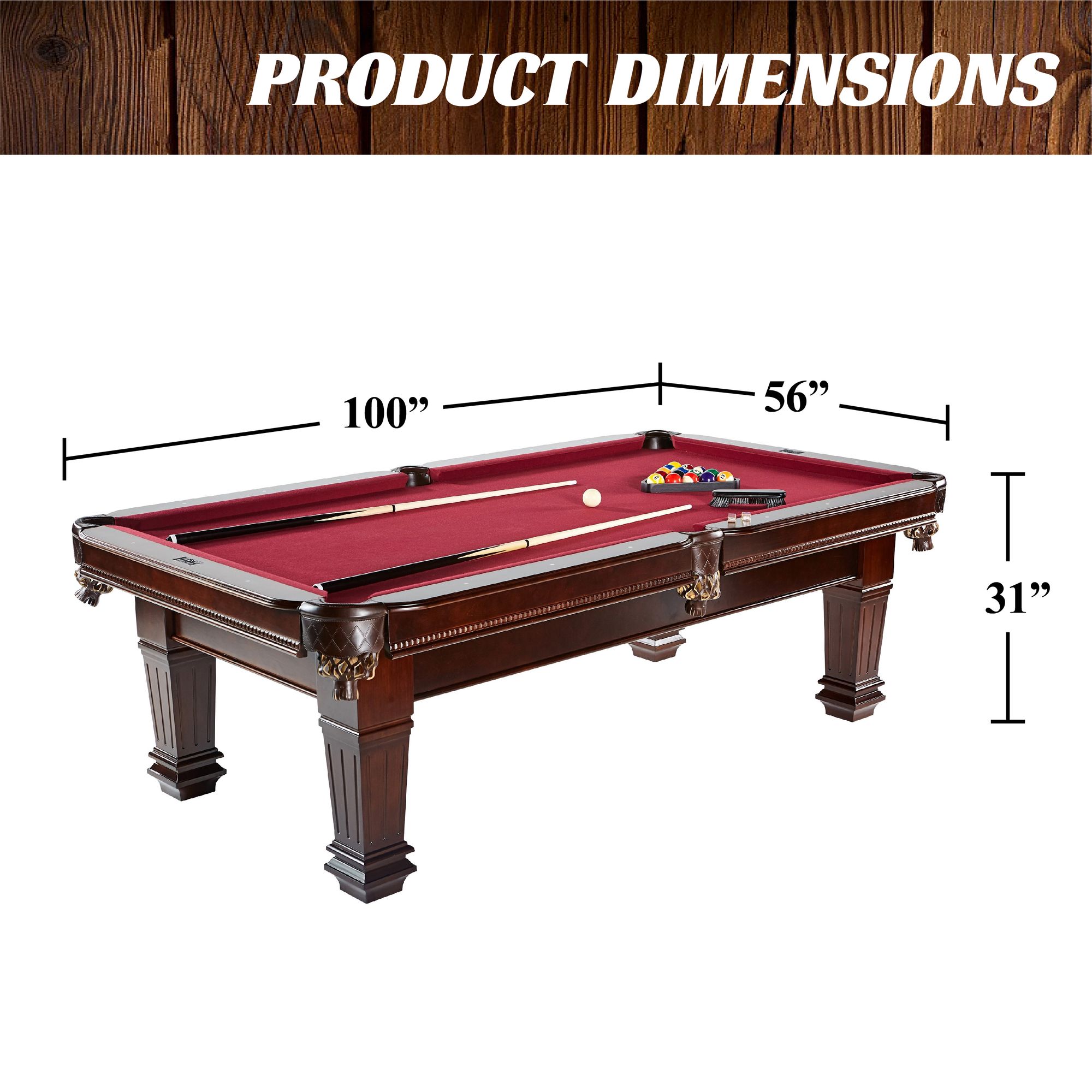 Barrington 100 Solid Wood Pool Table, Burgundy Cloth - image 5 of 12