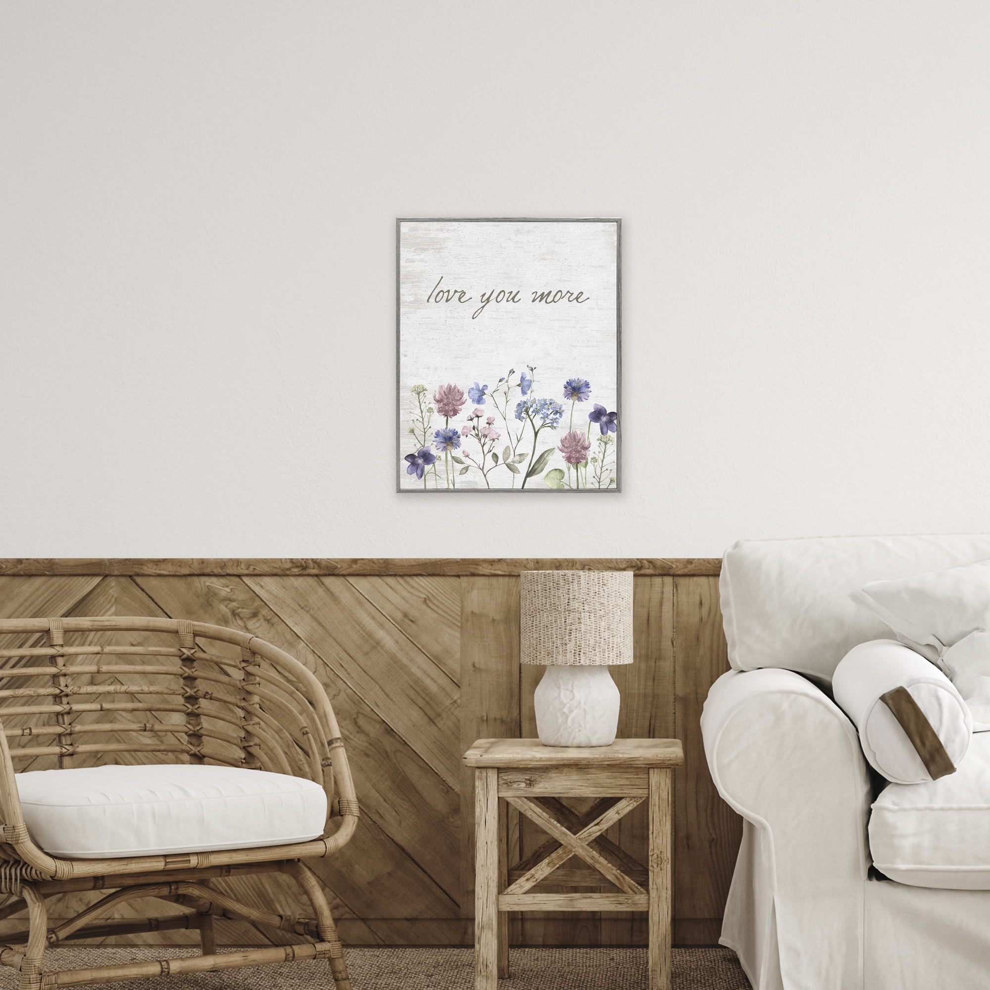 Love You More Wildflowers Gray Framed Giclee Art, design by Lettered and Lined