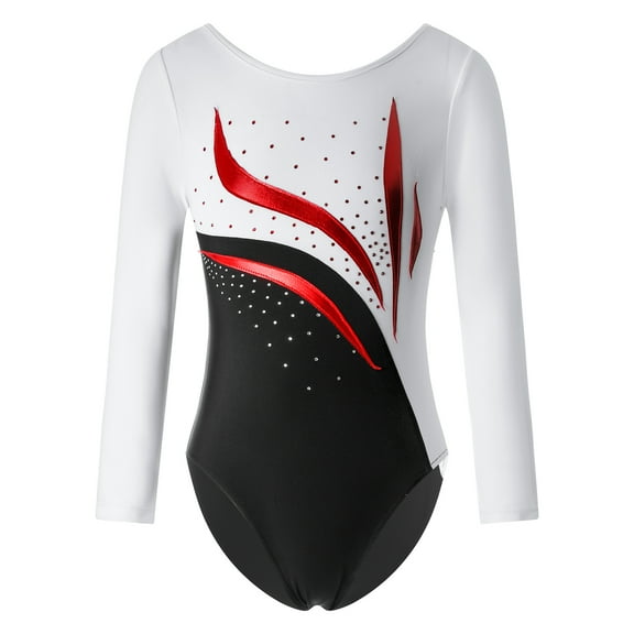 Alvivi Gymnastics Leotards for Girls Shiny Rhinestone One Piece Ballet Dance Unitard Dancewear White 6