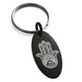 thumbnail image 1 of Stainless Steel Lotus Hamsa Hand of Fatima Engraved Small Oval Charm Keychain Keyring, 1 of 1