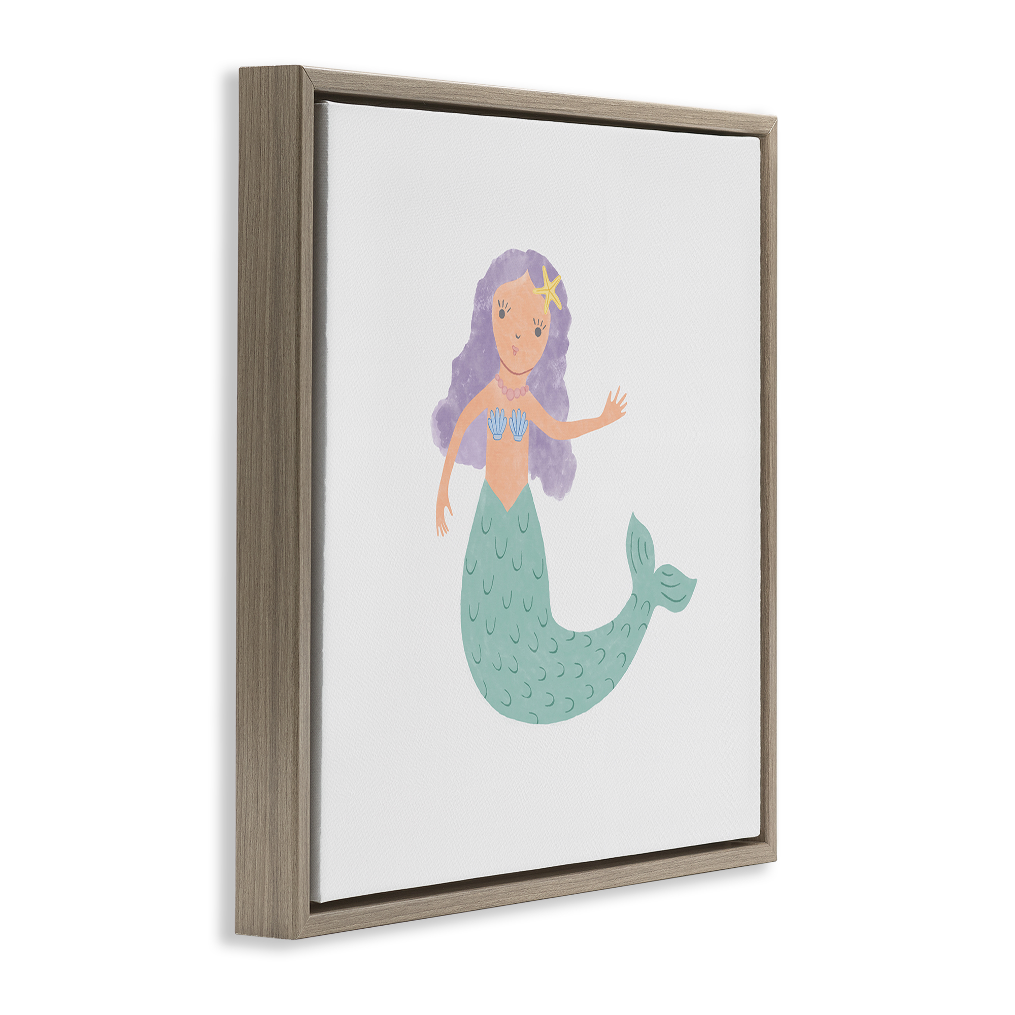 Stupell Industries Purple Hair Mermaid Fantasy & Sci-Fi Painting Brown Floater Framed Canvas Art Print Wall Art, 18 x 18