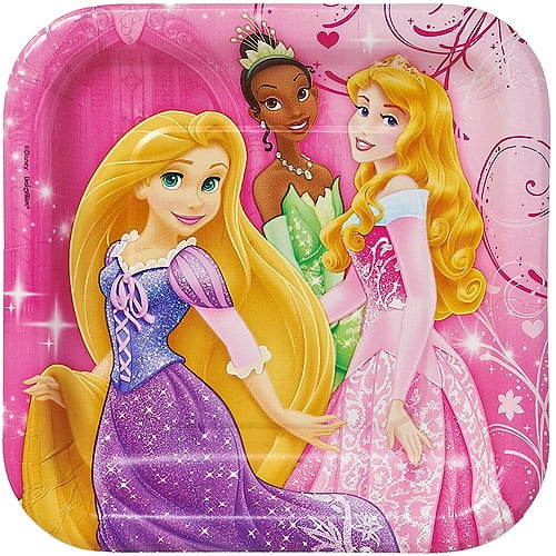 Disney Princess 7" Square Plates, 8 Count, Party Supplies