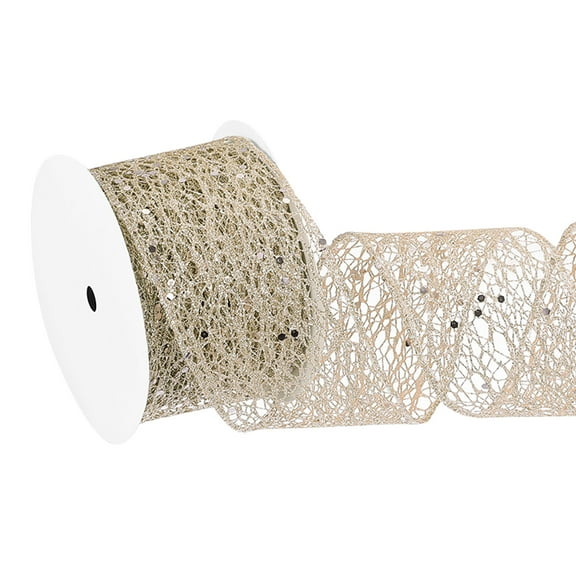 Uxcell Glitter Mesh Wired Ribbon for Christmas Tree and Gift Wrapping, Champagne