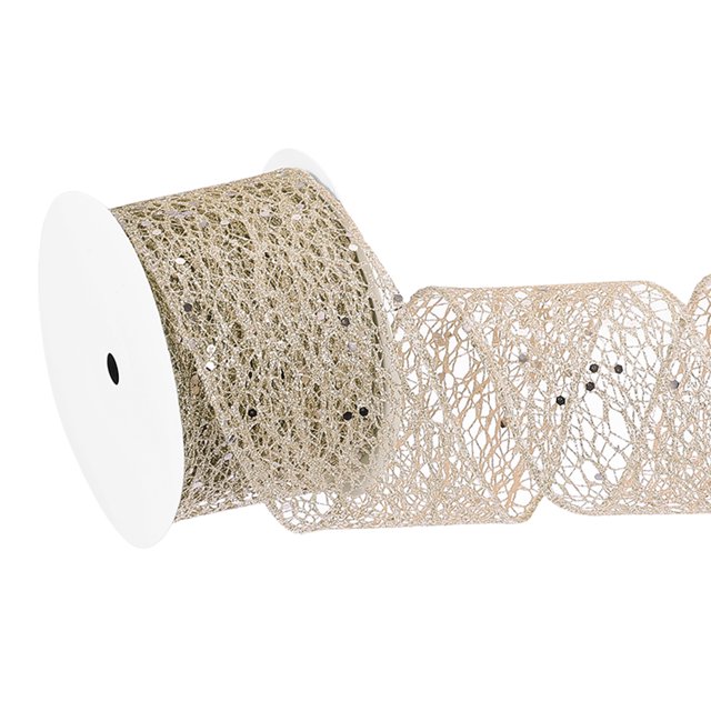 Cinta de malla con brillo Uxcell, cinta brillante para decoración de árboles de Navidad Champán