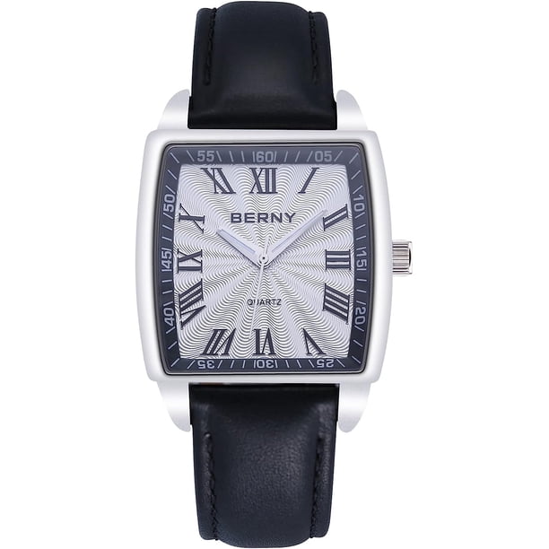 Relojes clásicos para hombres Reloj rectangular de acero inoxidable Reloj con correa de cuero genuino Reloj con números romanos Reloj de pulsera de lujo Pantalla analógica Reloj con tanque de cuarzo japonésGris