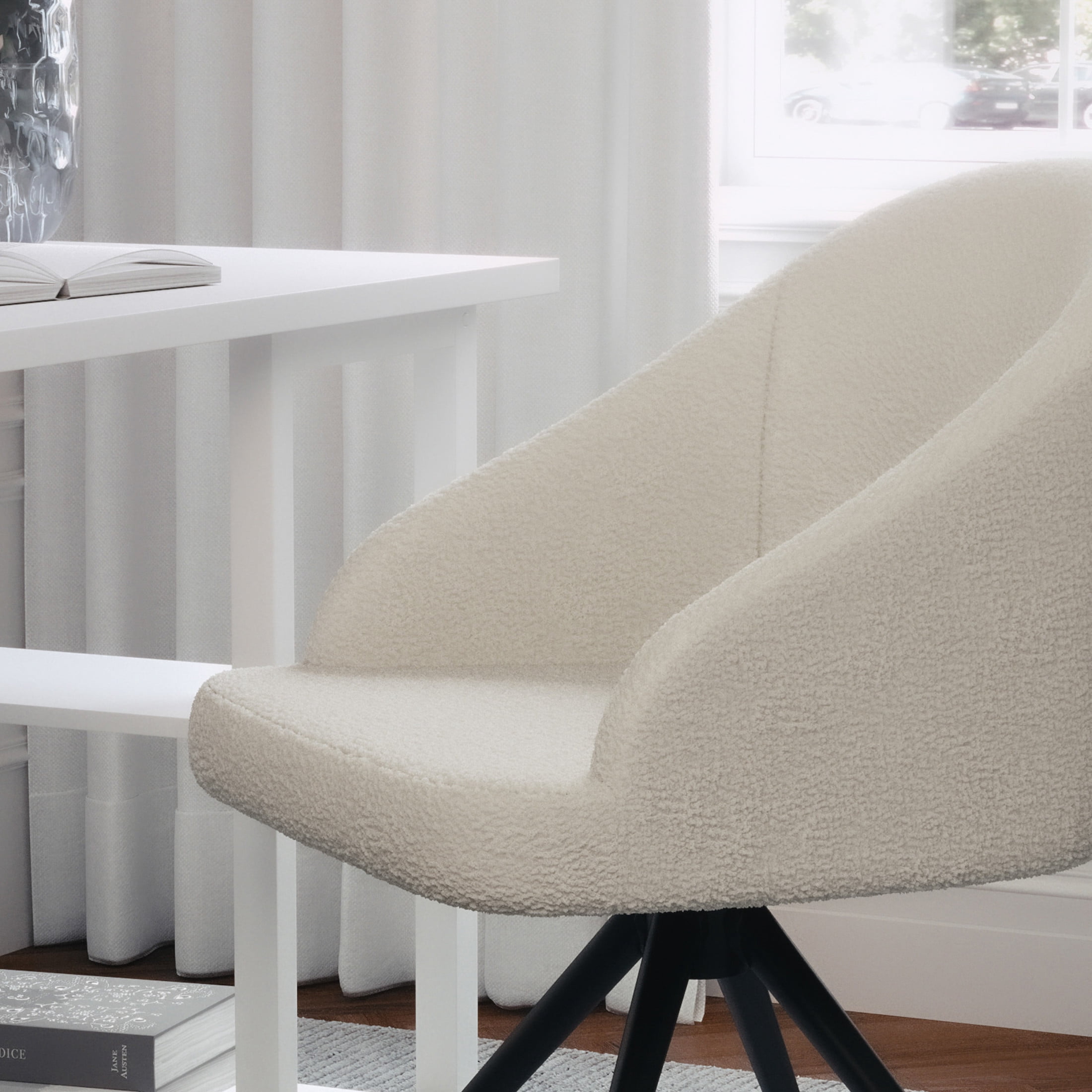 Martha Stewart Sora Upholstered Stationary Office Chair in White/Oil Rubbed Bronze
