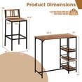 thumbnail image 3 of Gymax 3 Pieces Outdoor Wood Bar Set w/ 3-Tier Storage Shelf & Metal Frame for Backyard, 3 of 10