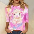 thumbnail image 2 of Hauts de Printemps pour Femmes Femmes Loisirs Imprimé Col Rond Manche Trois Quarts T-shirt Manche 3/4 Haut Ample Blouse Décontractée, 2 of 5