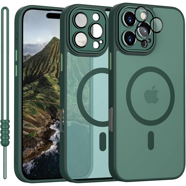 AIR-iPhone 16 Pro Max Case with MagSafe, Phone Case iPhone 16 Pro Max Magnetic Slim Thin Translucent Matte Back Shockproof Anti-Yellow Protective Cover Case for iPhone 16 Pro Max Green