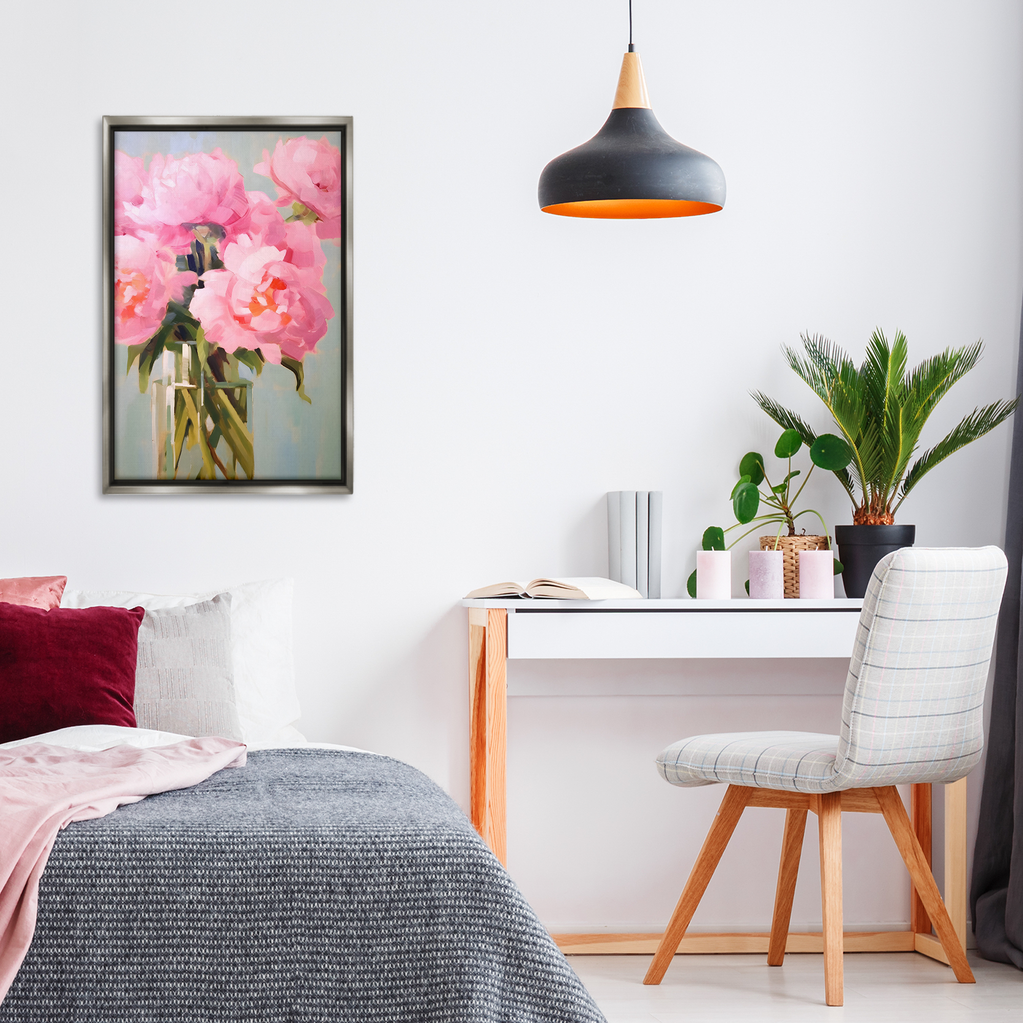 Stupell Industries Blush Pink Roses Botanical & Floral Painting Gray Floater Framed Art Print Wall Art, 21 x 31