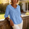 thumbnail image 6 of hoksml Women's Cotton Collared Blouse, 3/4 Sleeve Henley Button Tunic Top, Casual Loose Fit Solid Color Shirt, 6 of 8