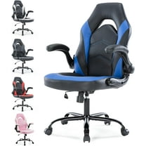 COCOKUN Gaming Chair with Adjustable PU Leather Seat, Flip-Up Armrests, and Swivel Design, Perfect for Home Office, Gaming, or Entertainment – Ideal for Adults, Kids, and Gamers, Black/Blue