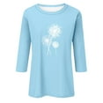 thumbnail image 3 of EHTMSAK Plus Size Tee Shirts for Women 3/4 Sleeve Elbow Length Dandelion Printed Solid Color Crew Neck Tee Tops Fashion 2024 Trendy Shirts Plus Size Casual Summer Blouses Light Blue 2XL, 3 of 4