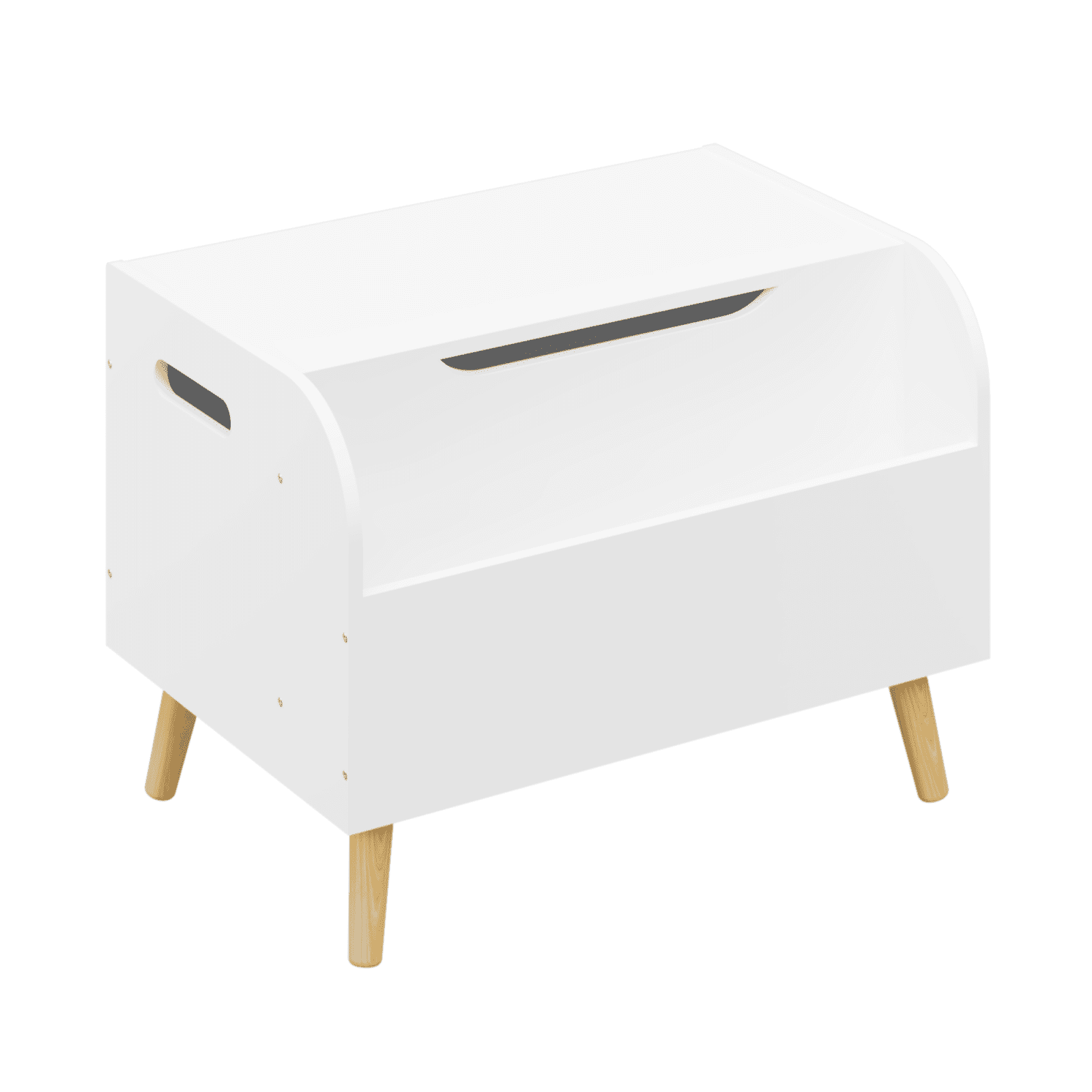 Wooden Toy Box with 4 Wood Legs, Kids Toy Storage Organizer with Front Bookshelf, Flip-Top Lid & Safety Hinge, Toy Chest Storage Bench for Playroom Bedroom Nursery