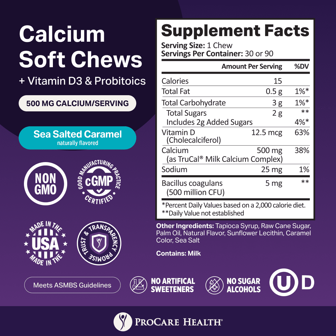 ProCare Health Calcium Soft Chew 500mg - Sea Salted Caramel Pack: 30 Count