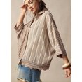 thumbnail image 3 of Women's Striped Button Down Shirt, Collared Short Sleeve Scalloped Hem Blouse, Loose Fit Flowy Top, Boho Vacation Resort Wear, 3 of 7
