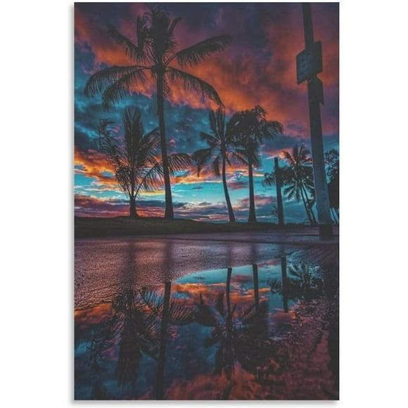 PHFZJYOU Room Tropical Beautiful Palm Tree Poster frameless Painting Canvas Wall Posters Art Picture Print Modern Home Family Bedroom office Decor 8x12inch