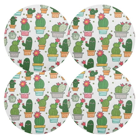 

Ryvnso Cute Cactus Round Plate Mats Dining Table Placemat Set of 4 for Holiday Decoration