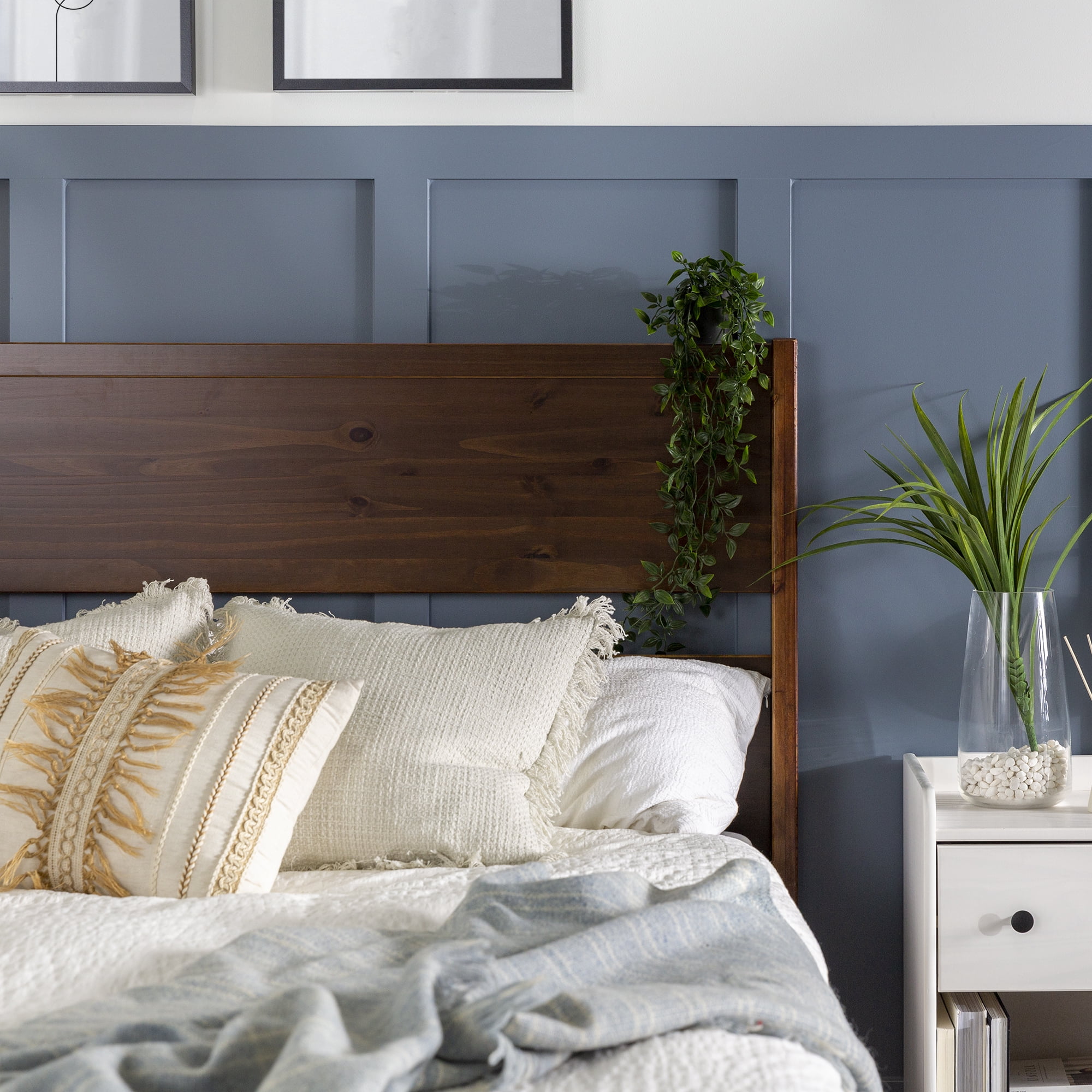 Walker Edison Abrielle Modern Queen Platform Walnut Bed Frame