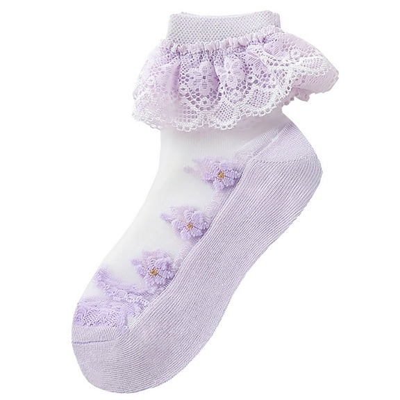 LNMQLPDBS Socks for Girls Solid Color Embroidery Ruffle Trim Lace Socks Tulle Trendy Breathable Ruffle Socks Baby Gifts for Girls Soft Non-Slip Shorty Socks Baby Girl Seamless Socks for Kids