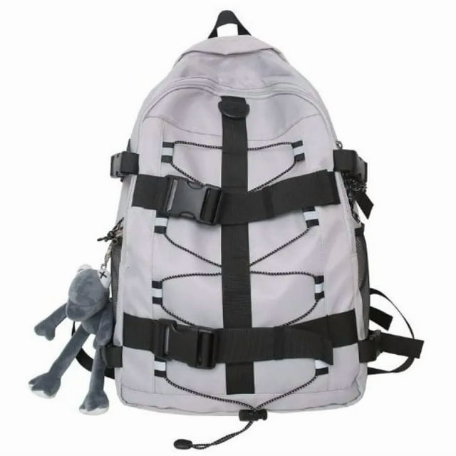 Light Gray Multifunctional Skateboard Backpack for Adults - Hip-Hop Style Travel & School Bag with Breathable Back Panel, 2 Internal Compartments, 31×16×44cm Capacity - Durable Wear-Resistant Fabric