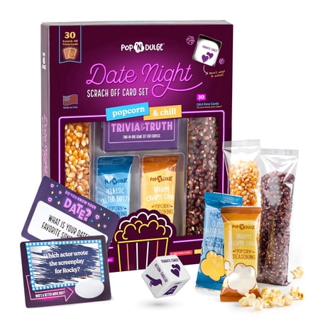 Date Night Scratch-Off Cards Movie Trivia Popcorn Gift Set - Ultimate Couple Games for Date Night at Home