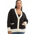 thumbnail image 2 of June & Vie Women's Plus Size Contrast V-Neck Cardigan, 2 of 3