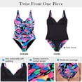 thumbnail image 3 of RELLECIGA Women's Twist Front One Piece Swimsuit for Lady Ruched Tummy Control One Piece Bathing Suits for Women Colorful Leaves Size L, 3 of 10