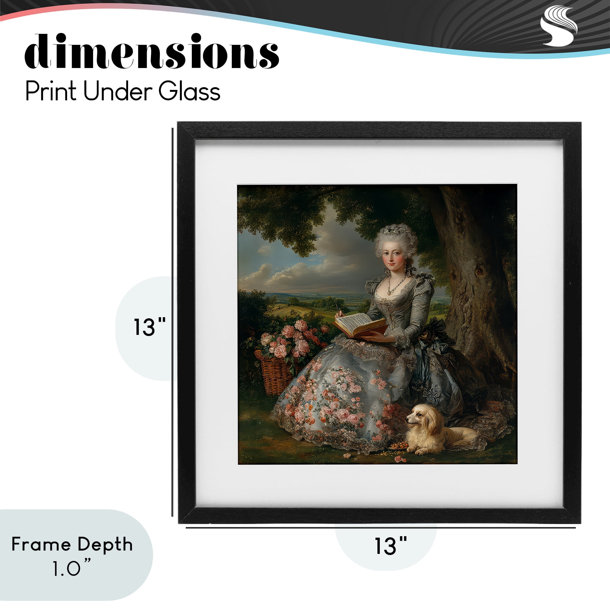Stupell Industries Reading Rococo Lady with Dog Black Framed Print Under Glass, design by The Wands Want