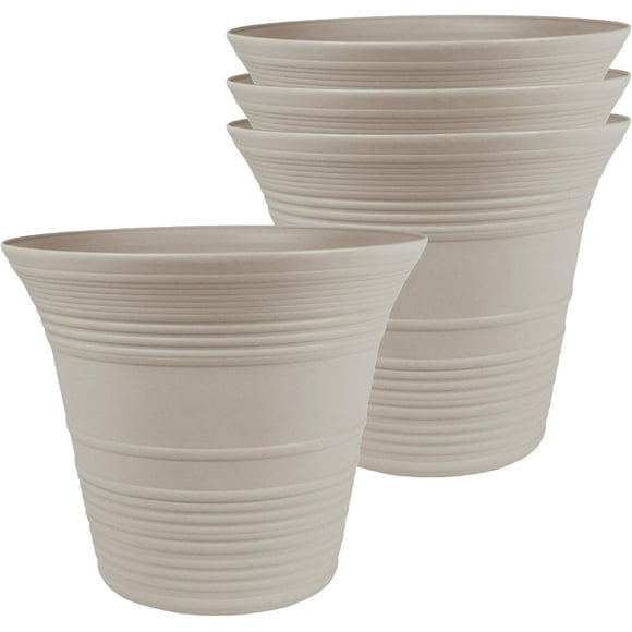 shiyou-Sedona Round Self-Watering Pot - Lightweight Self Care Planter - Plastic Planter for Herbs & More - Durable Plant Pots for Indoor Plants & Outdoor Plants (7" Cottage Stone, Pack of 4)