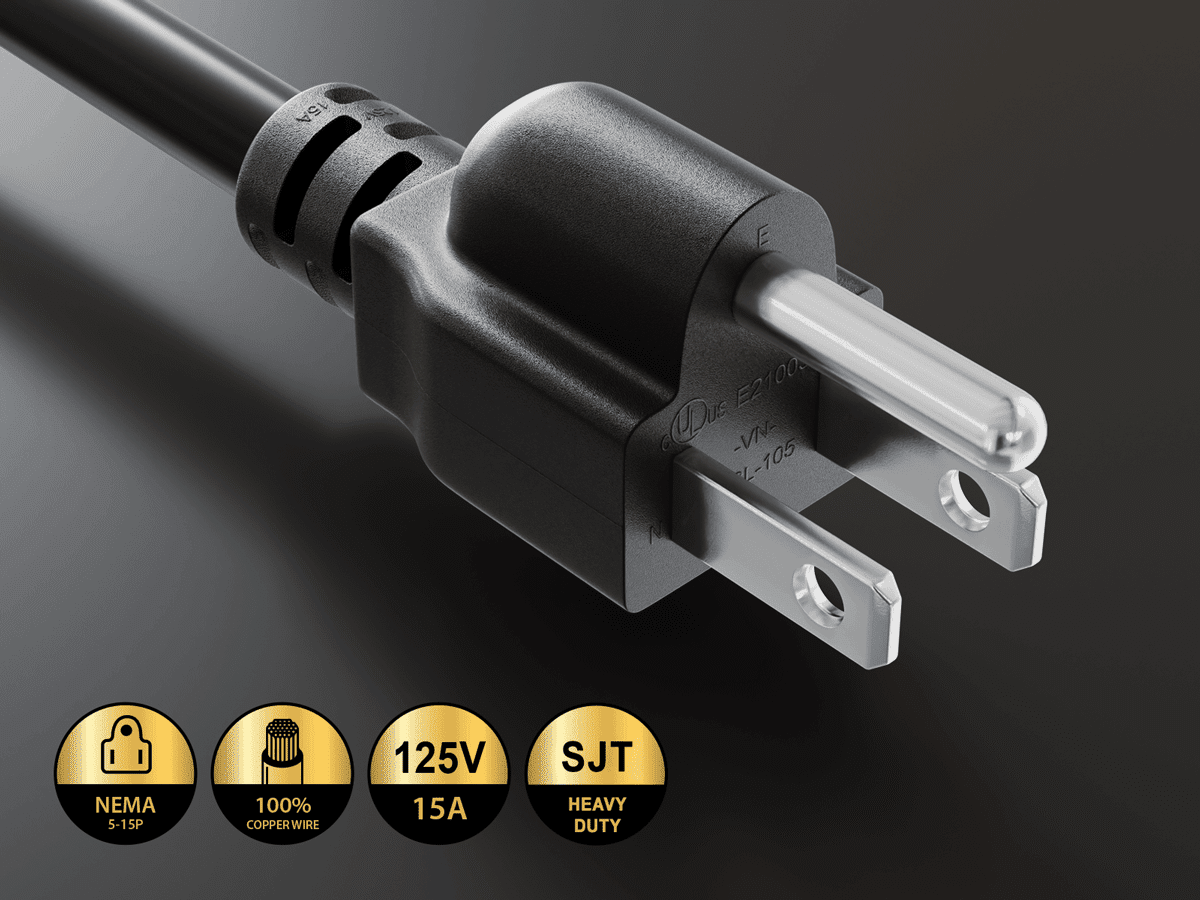 Cable Leader 15 ft 14 AWG 15A 125V Power Cord NEMA 5-15P to IEC320 C19, UL Listed