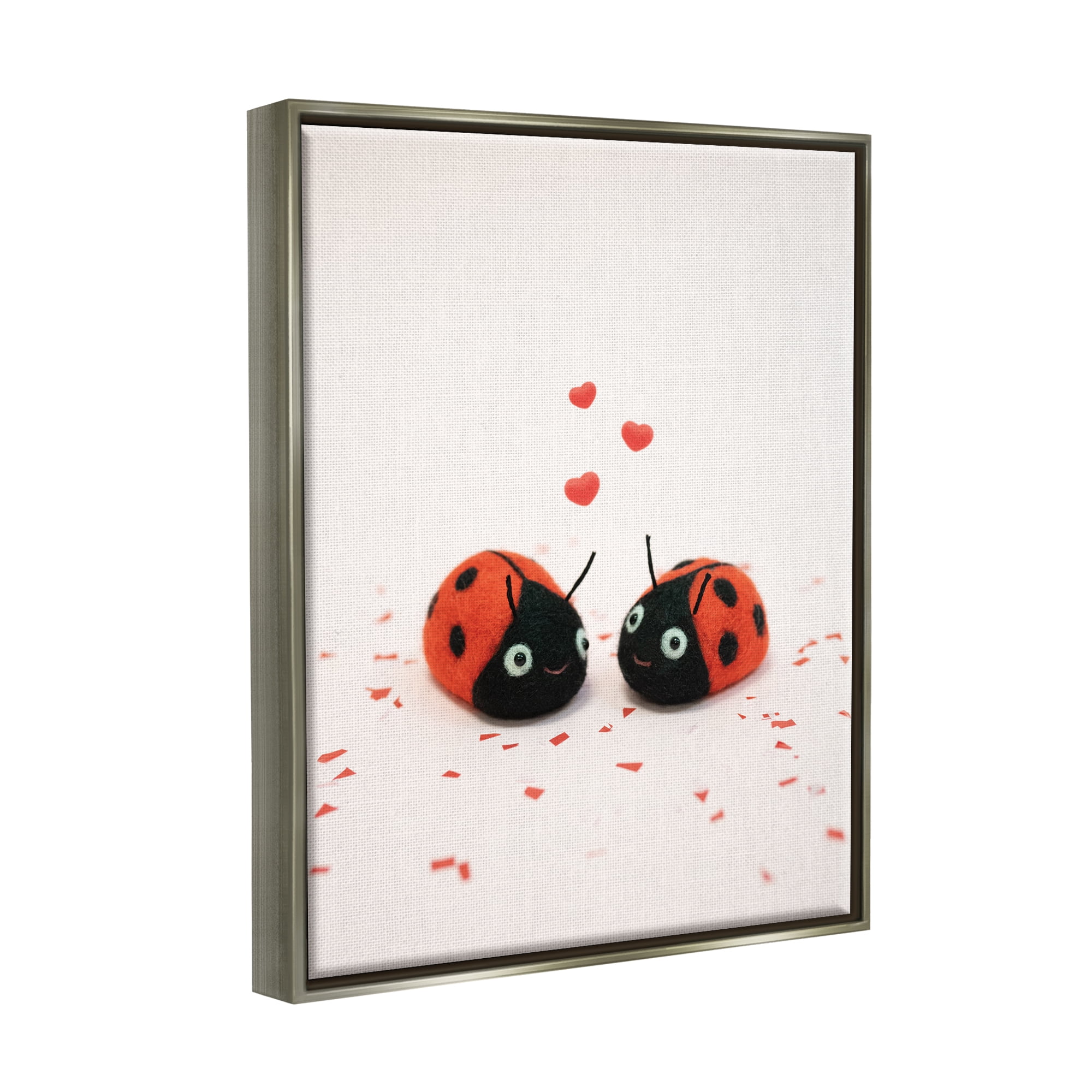 Stupell Industries Ladybugs Valentine's Hearts Holiday Photography Gray Floater Framed Art Print Wall Art