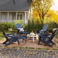 thumbnail image 3 of 2PCS Folding Adirondack Chair with Retractable Ottoman, HDPE All-Weather Resistant Adjustable Backrest Adirondack Chair w/4 in 1 Cup Holder Trays, Navy Blue, 3 of 7