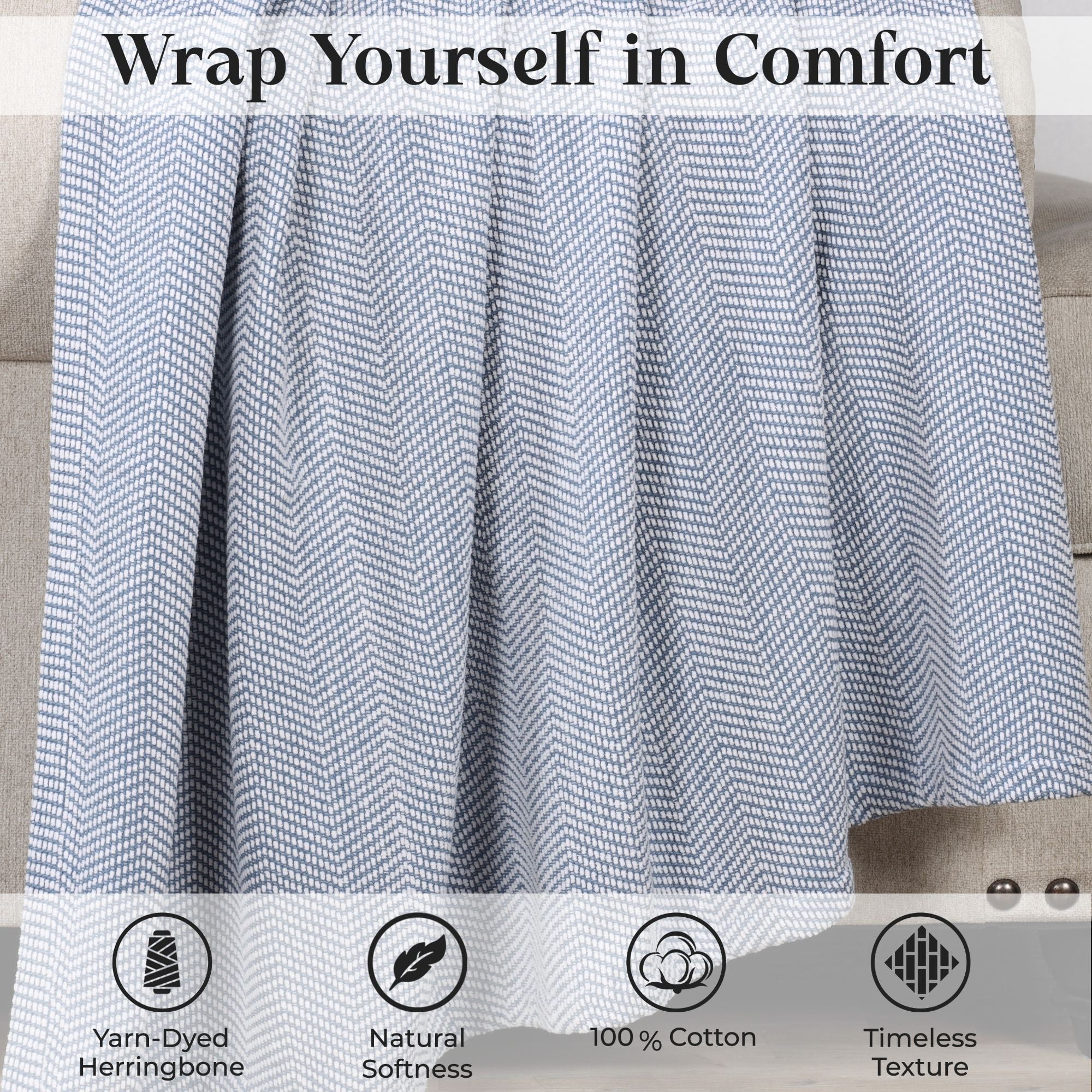 Superior Chrisney Chevron Cotton Blanket, King, Blue