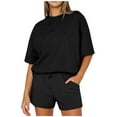 thumbnail image 1 of LNGOOR Ensembles Décontractés 2 Pcs pour Femmes, Hauts à Col Ras du Cou à Manches Courtes et Shorts à Cordon, Ensembles de Sport Survêtements avec Poches, 1 of 9