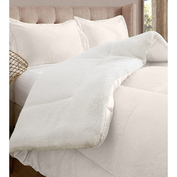 Elegant Comfort Super Soft Sherpa Comforter 3-Piece Set-, Twin, Brown/Cream