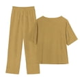 thumbnail image 3 of Yuyuzo Womens Lounge Sets Crew Neck Button Tops Baggy Pants with Pockets 2 Piece Summer Matching Sets, 3 of 4