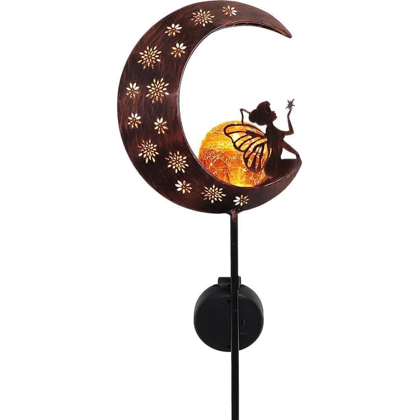 Lámpara solar para exteriores, 100 cm, lámpara de luna de metal solar, luz LED de bola de cristal para jardín, luz de camino impermeable con hadas, decoración de jardín al aire libre