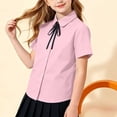 thumbnail image 4 of Fancifize Lapel Button Shirts for Girls Casual Short Sleeve School Uniform Blouses with Tie Kids Preppy Look Tops, 4 of 6