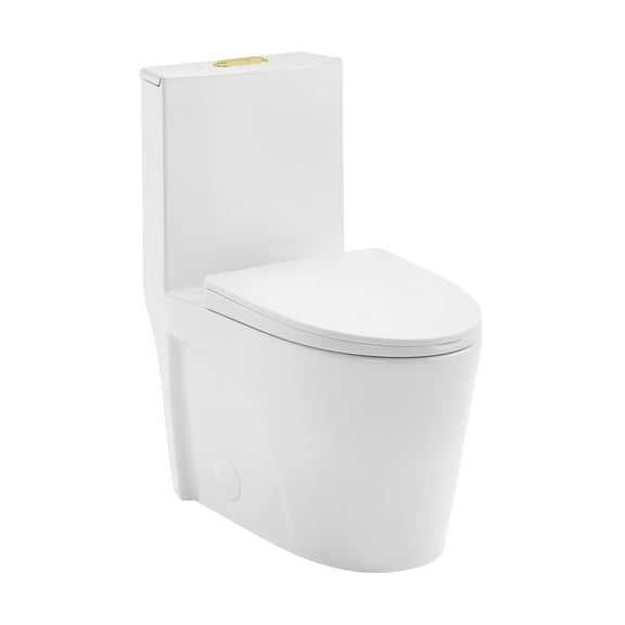 Angers One Piece Elongated Toilet Dual Vortex Flush, Gold Hardware