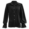 thumbnail image 4 of Tiweut Button Down Shirts for Women Elegant Satin Silk Long Puff Sleeve Lapel Solid Color Ladies Tops, 4 of 5