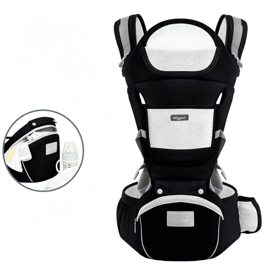 Baby Carrier with Hip Seat Ergonomic M Position 6-in-1 Baby Wraps Carrier Adjustable Holder Newborn to Toddler with Head Support and Breathable Mesh, Black