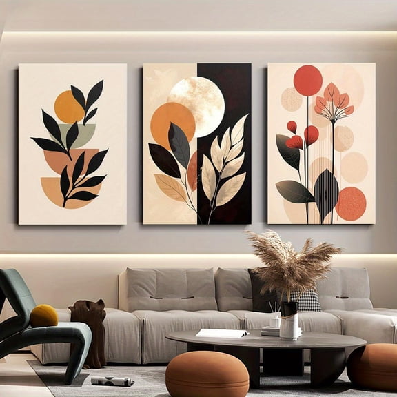 3pcs Canvas Wall Art, Cuadros para Sala, Boho Abstract Botanical Leaf Picture, Framed Wall Art, Wall Decor for Bedroom, Wall Decor Living Room, Living Room Decor, Home Decor, Room Decor Aesthetic