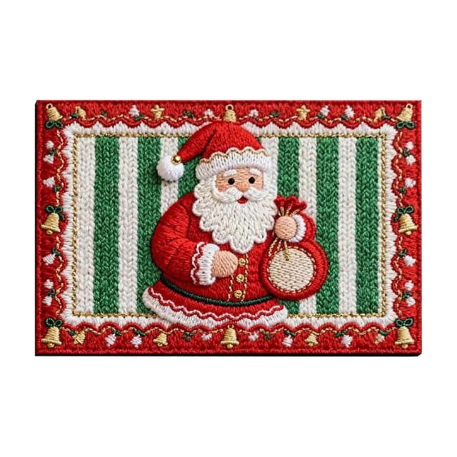 Knitted Christmas Bathroom Mat, Absorbent Non-Slip Floor Mat 23.6x15.7 In, Crystal Velvet Door Rug for Entryway, Festive Home Decor Bath Mat for Holiday Use