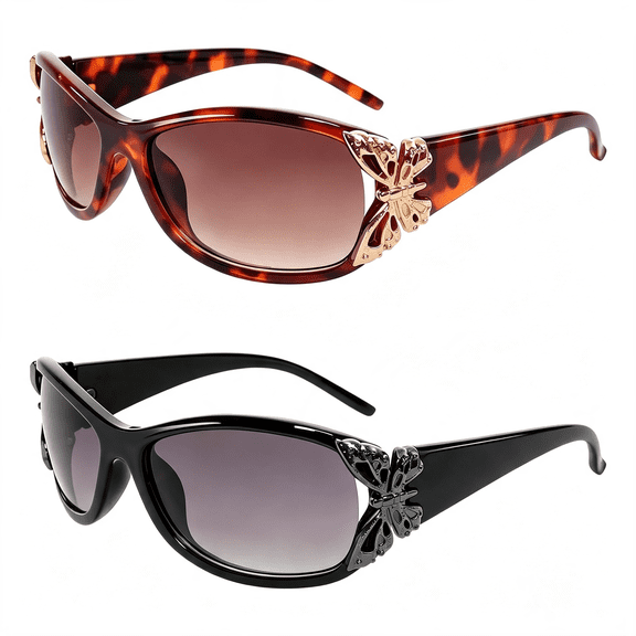 XIBUFE 2 Pcs Polarized Sunglasses Butterfly Sun Glasses Trendy Retro Shades Sun Glasses with Uv400 Protection for Women Retro Butterfly Sunglasses